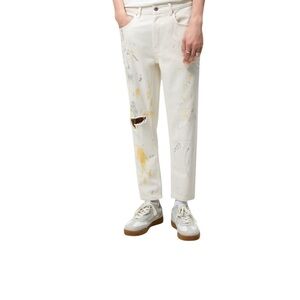 Zara Men Paint Spatter Ripped White Multi Colored Jeans